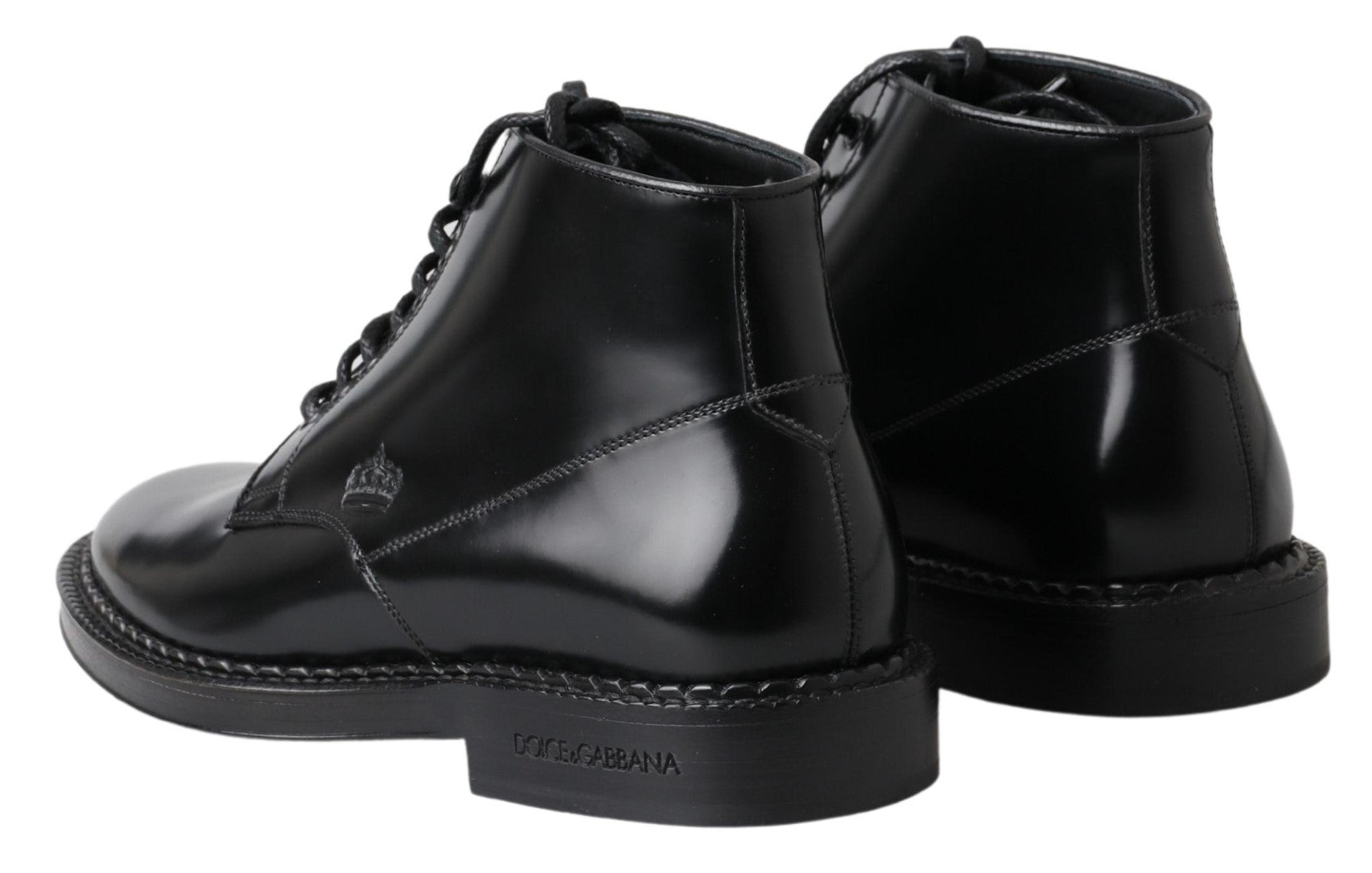 Dolce & Gabbana Black Leather Men Short Boots Lace Up Shoes - SMARTMARTNZ
