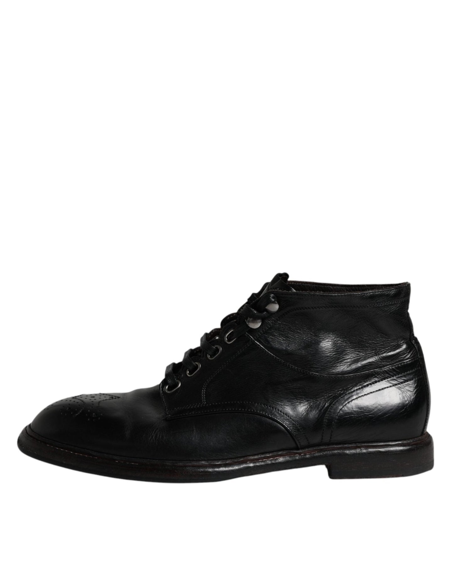 Dolce & Gabbana Black Leather Men Short Boots Lace Up Shoes - SMARTMARTNZ