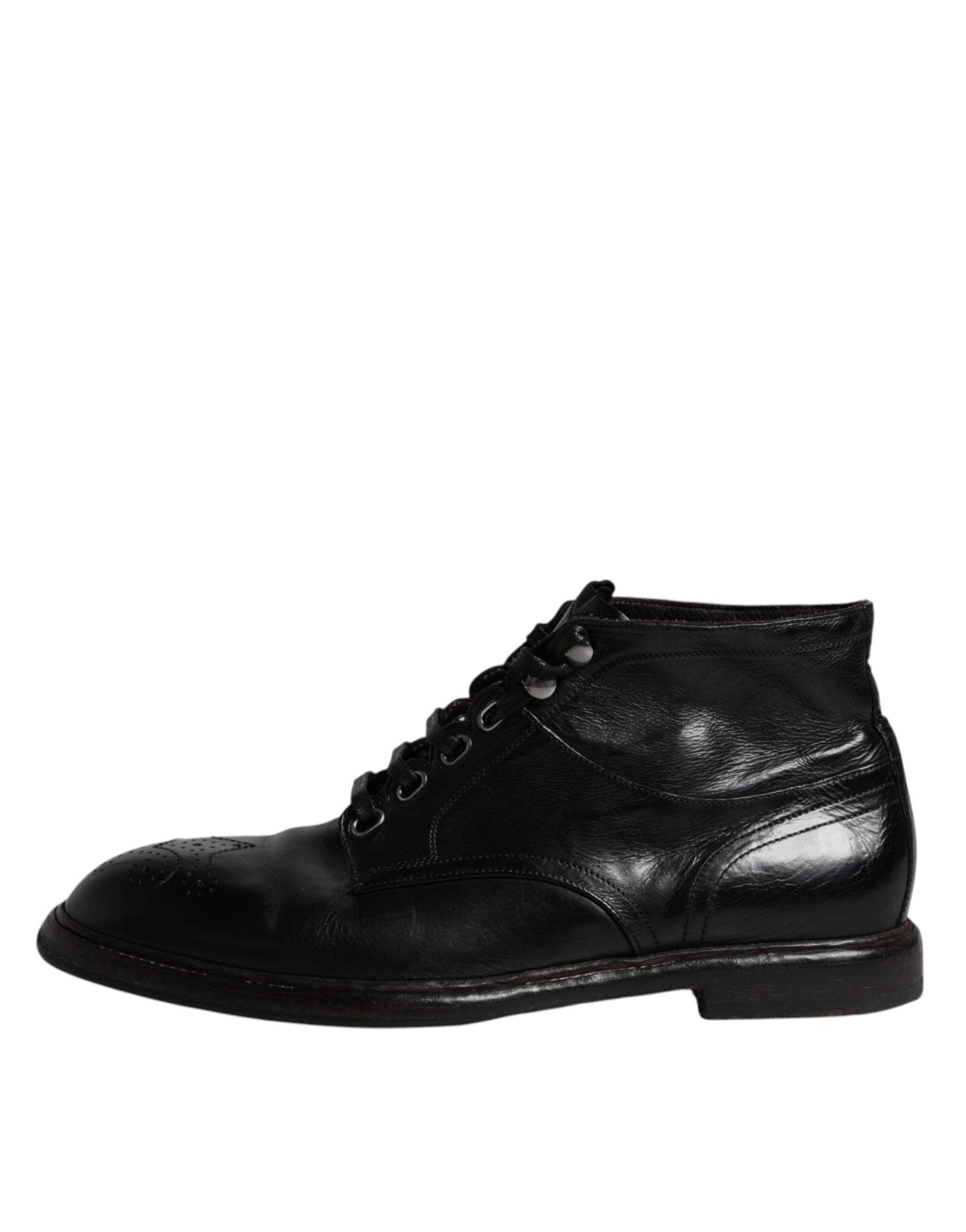 Dolce & Gabbana Black Leather Men Short Boots Lace Up Shoes - SMARTMARTNZ