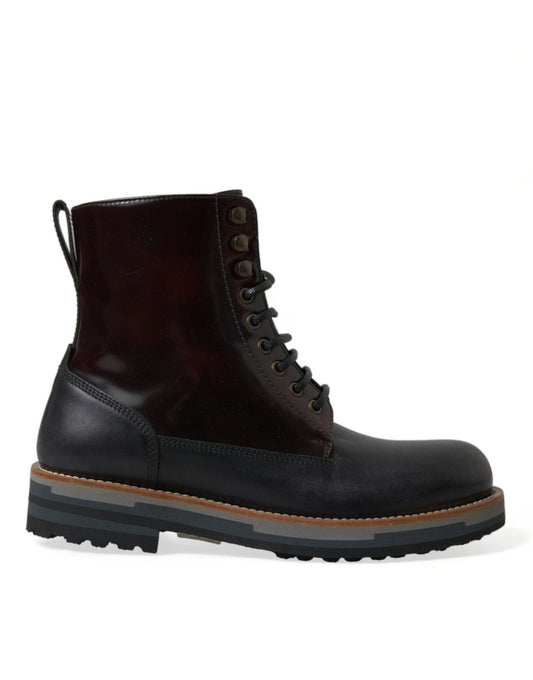 Dolce & Gabbana Black Leather Military Combat Boots Shoes - SMARTMARTNZ