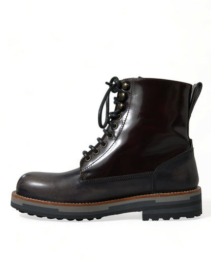 Dolce & Gabbana Black Leather Military Combat Boots Shoes - SMARTMARTNZ