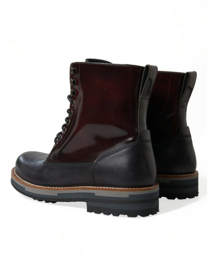 Dolce & Gabbana Black Leather Military Combat Boots Shoes - SMARTMARTNZ