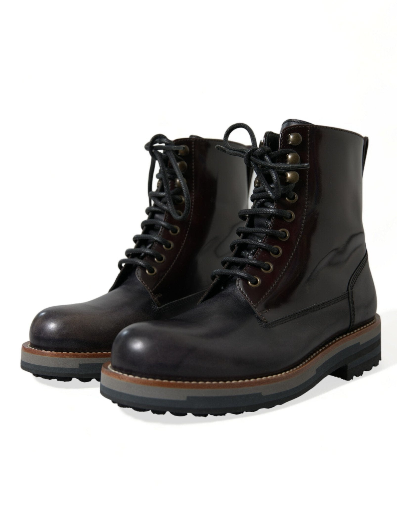 Dolce & Gabbana Black Leather Military Combat Boots Shoes - SMARTMARTNZ