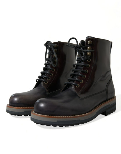 Dolce & Gabbana Black Leather Military Combat Boots Shoes - SMARTMARTNZ
