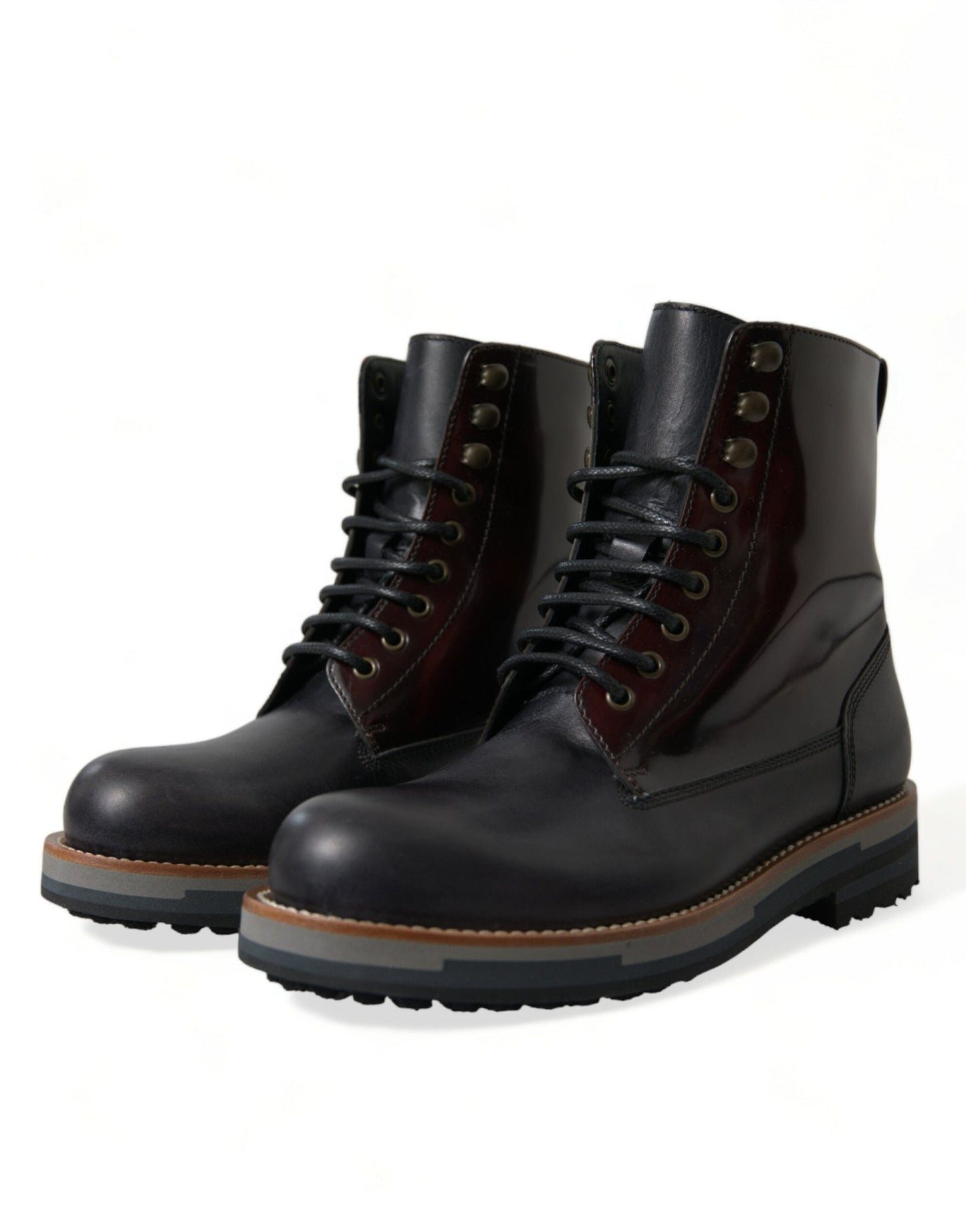 Dolce & Gabbana Black Leather Military Combat Boots Shoes - SMARTMARTNZ