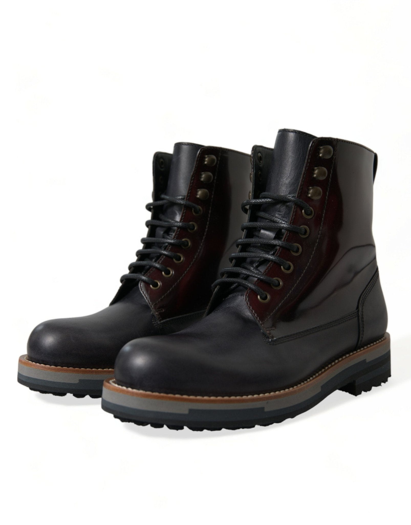 Dolce & Gabbana Black Leather Military Combat Boots Shoes - SMARTMARTNZ