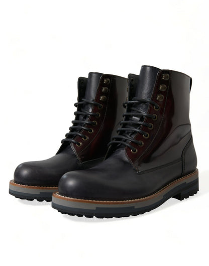 Dolce & Gabbana Black Leather Military Combat Boots Shoes - SMARTMARTNZ