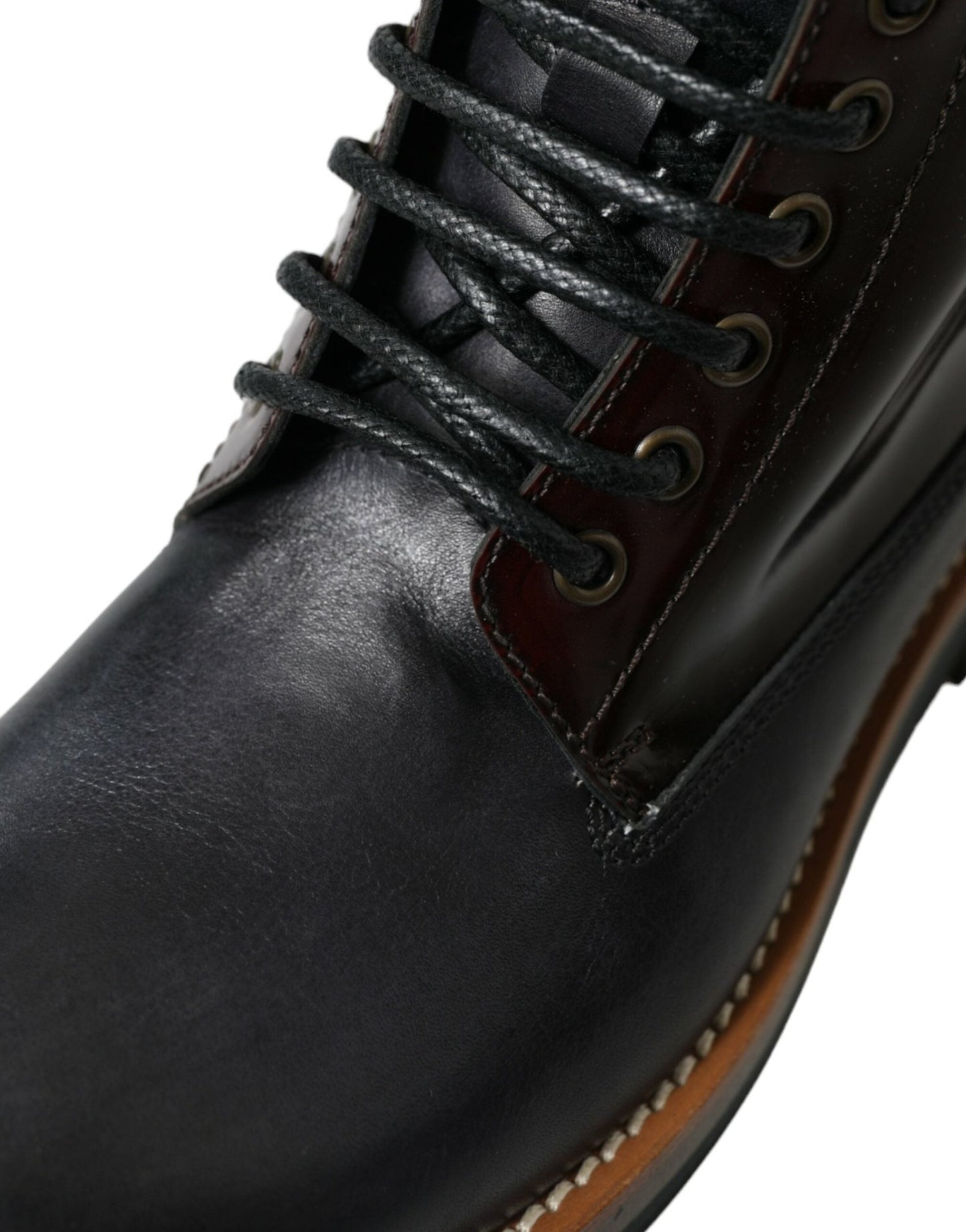 Dolce & Gabbana Black Leather Military Combat Boots Shoes - SMARTMARTNZ