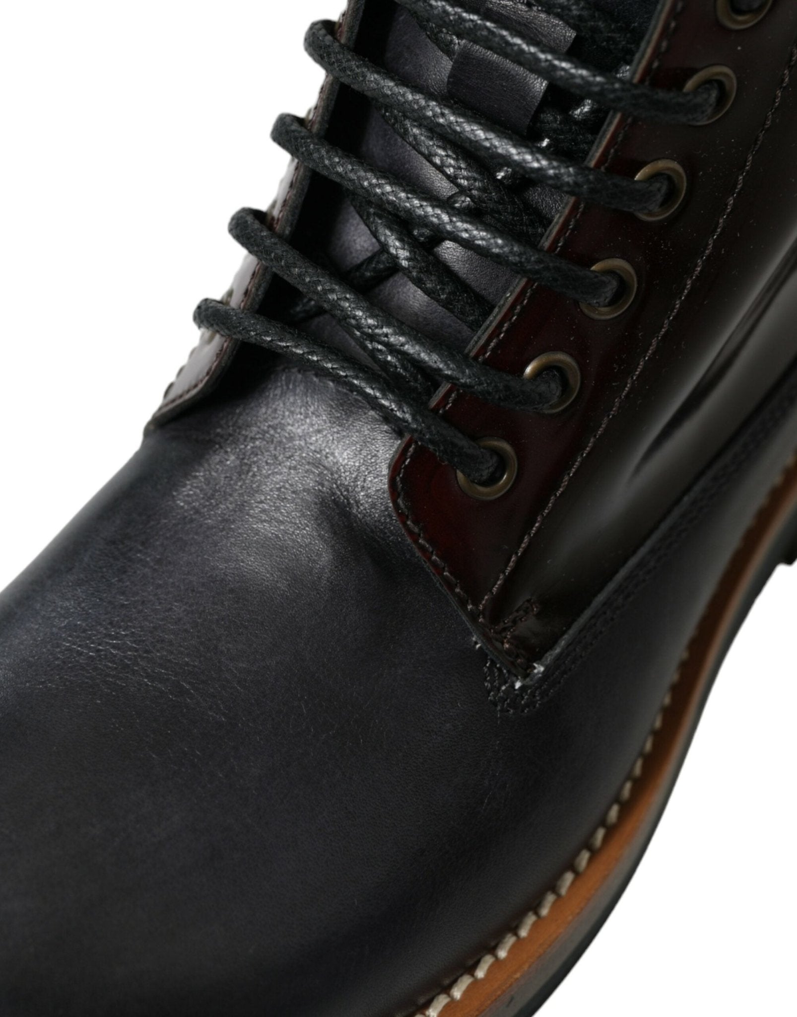 Dolce & Gabbana Black Leather Military Combat Boots Shoes - SMARTMARTNZ