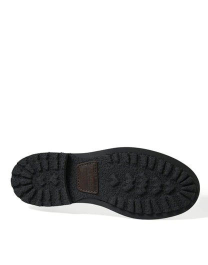 Dolce & Gabbana Black Leather Military Combat Boots Shoes - SMARTMARTNZ