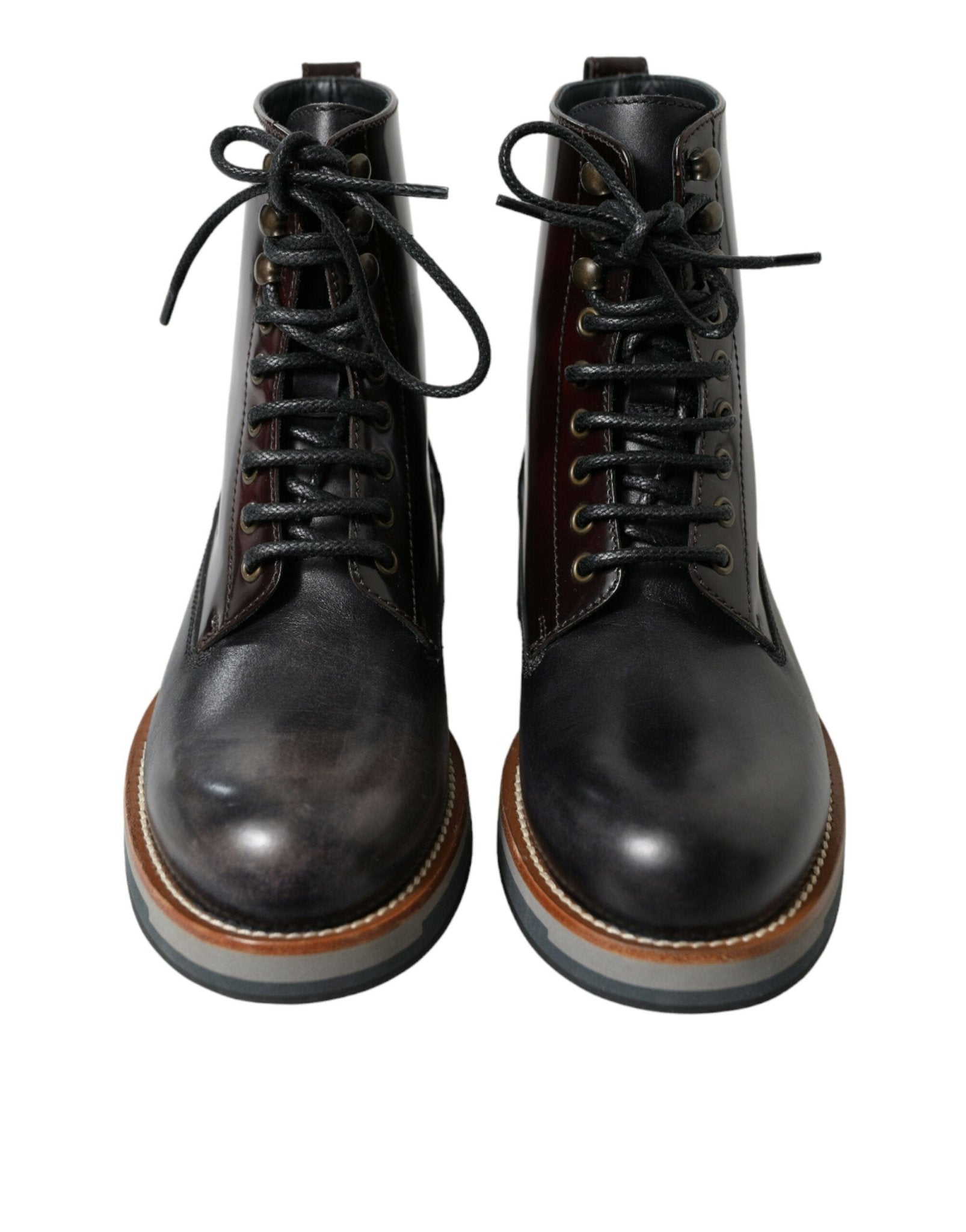 Dolce & Gabbana Black Leather Military Combat Boots Shoes - SMARTMARTNZ