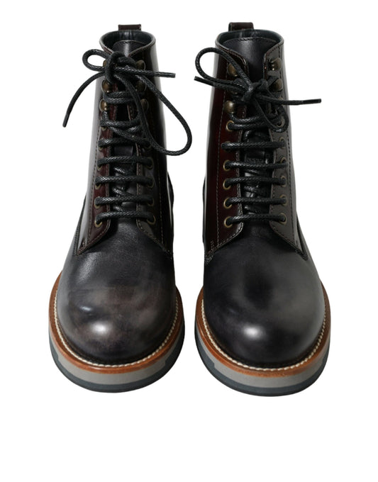 Dolce & Gabbana Black Leather Military Combat Boots Shoes - SMARTMARTNZ