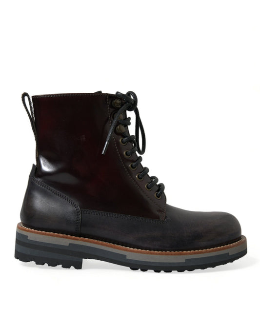 Dolce & Gabbana Black Leather Military Combat Boots Shoes - SMARTMARTNZ