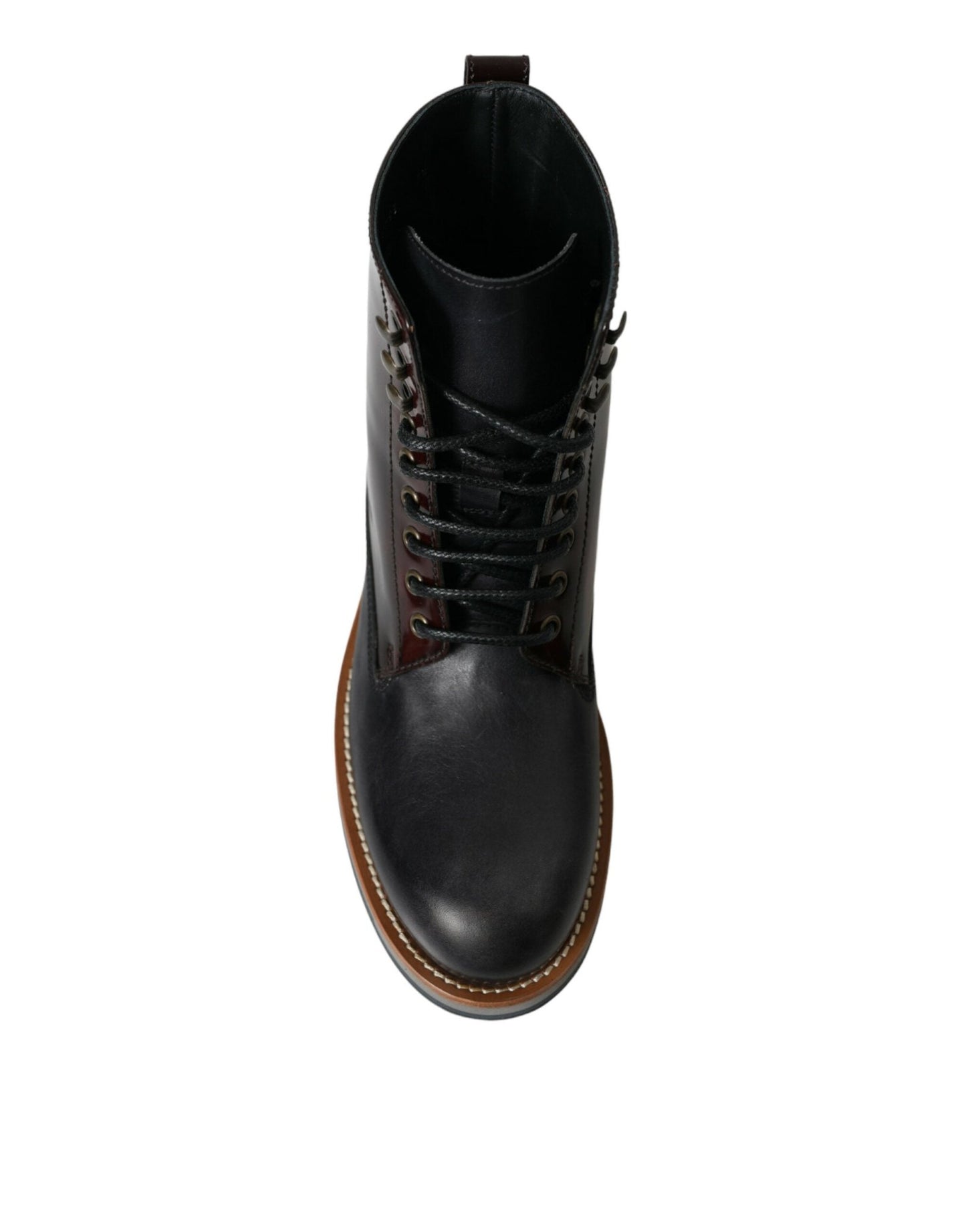 Dolce & Gabbana Black Leather Military Combat Boots Shoes - SMARTMARTNZ