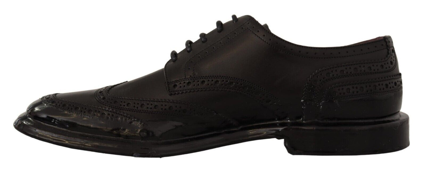 Dolce & Gabbana Black Leather Oxford Wingtip Formal Derby Shoes - SMARTMARTNZ