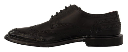 Dolce & Gabbana Black Leather Oxford Wingtip Formal Derby Shoes - SMARTMARTNZ