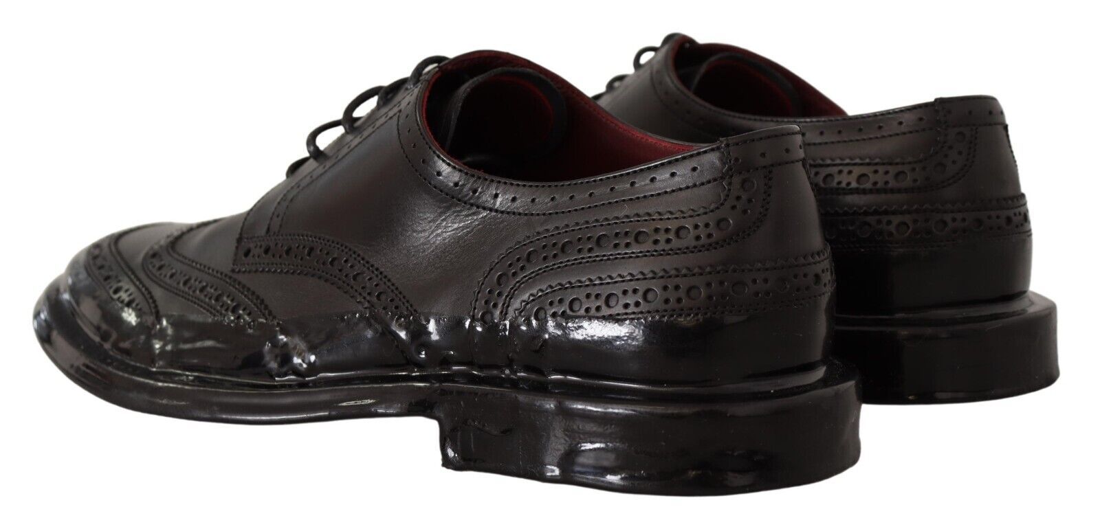 Dolce & Gabbana Black Leather Oxford Wingtip Formal Derby Shoes - SMARTMARTNZ