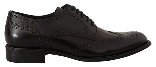 Dolce & Gabbana Black Leather Oxford Wingtip Formal Shoes - SMARTMARTNZ