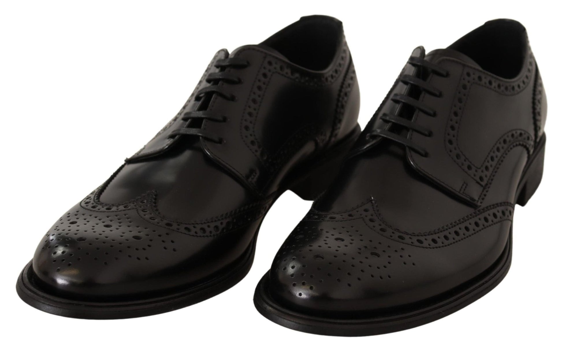 Dolce & Gabbana Black Leather Oxford Wingtip Formal Shoes - SMARTMARTNZ