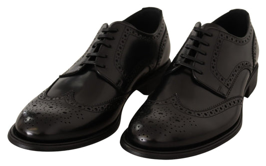 Dolce & Gabbana Black Leather Oxford Wingtip Formal Shoes - SMARTMARTNZ