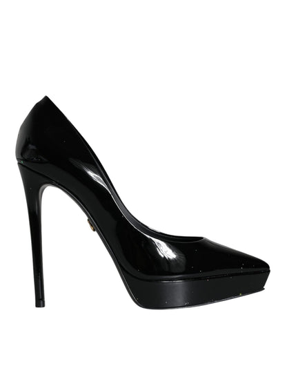 Dolce & Gabbana Black Leather Platform Heels Pumps Shoes - SMARTMARTNZ