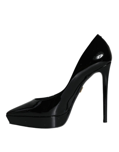 Dolce & Gabbana Black Leather Platform Heels Pumps Shoes - SMARTMARTNZ
