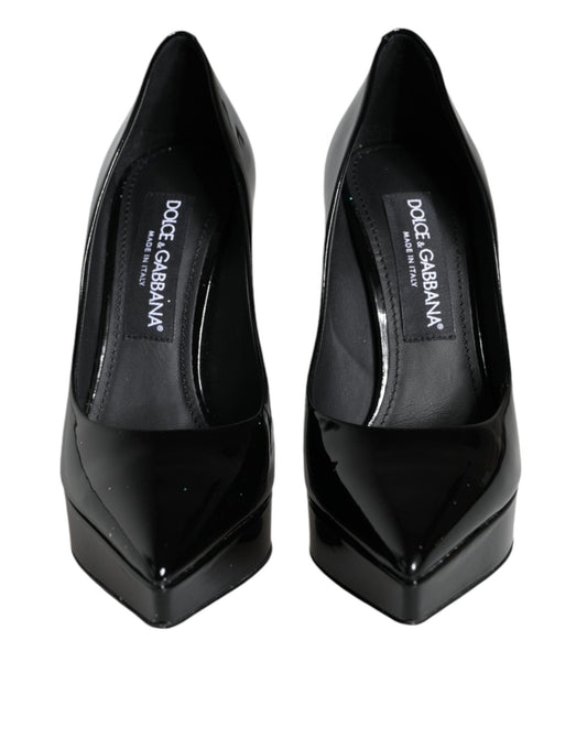 Dolce & Gabbana Black Leather Platform Heels Pumps Shoes - SMARTMARTNZ