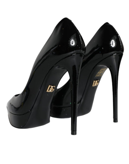 Dolce & Gabbana Black Leather Platform Heels Pumps Shoes - SMARTMARTNZ