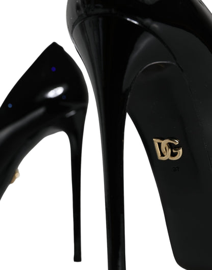 Dolce & Gabbana Black Leather Platform Heels Pumps Shoes - SMARTMARTNZ