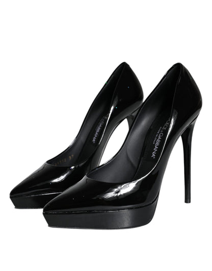 Dolce & Gabbana Black Leather Platform Heels Pumps Shoes - SMARTMARTNZ