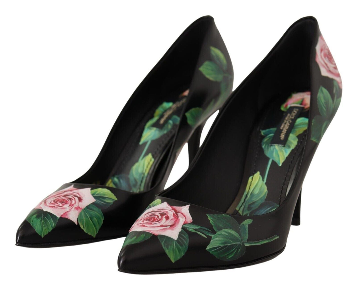 Dolce & Gabbana Black Leather Roses High Heels Pumps Shoes - SMARTMARTNZ