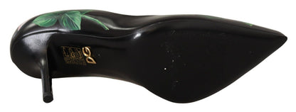 Dolce & Gabbana Black Leather Roses High Heels Pumps Shoes - SMARTMARTNZ