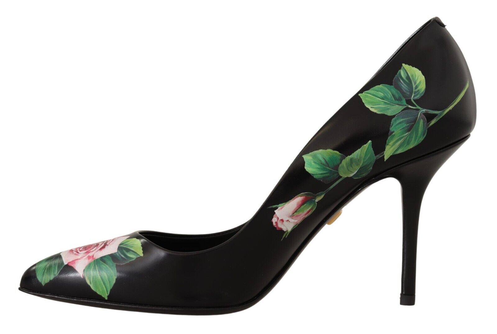 Dolce & Gabbana Black Leather Roses High Heels Pumps Shoes - SMARTMARTNZ