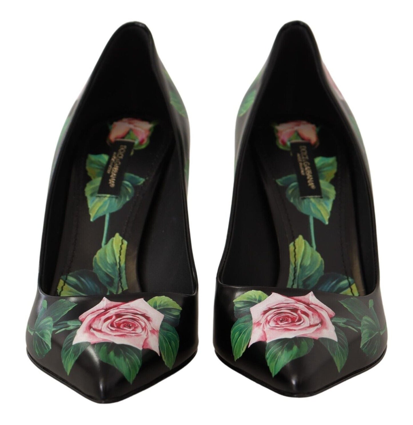 Dolce & Gabbana Black Leather Roses High Heels Pumps Shoes - SMARTMARTNZ