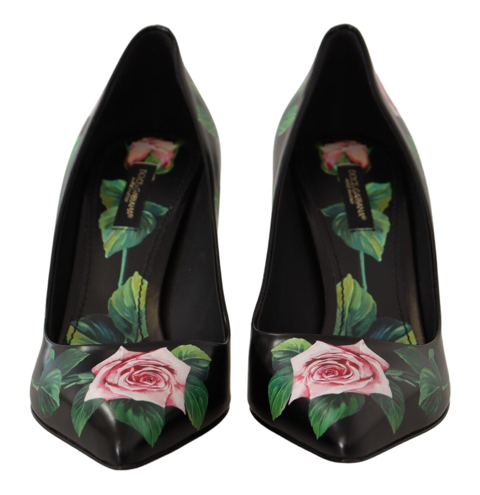 Dolce & Gabbana Black Leather Roses High Heels Pumps Shoes - SMARTMARTNZ