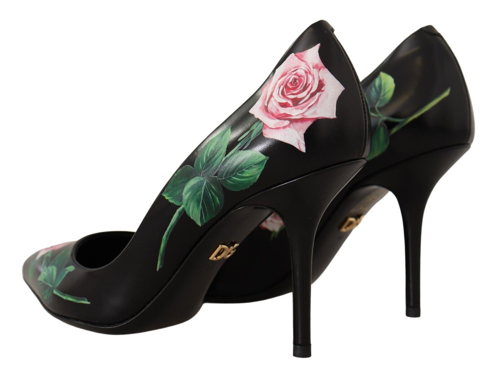 Dolce & Gabbana Black Leather Roses High Heels Pumps Shoes - SMARTMARTNZ