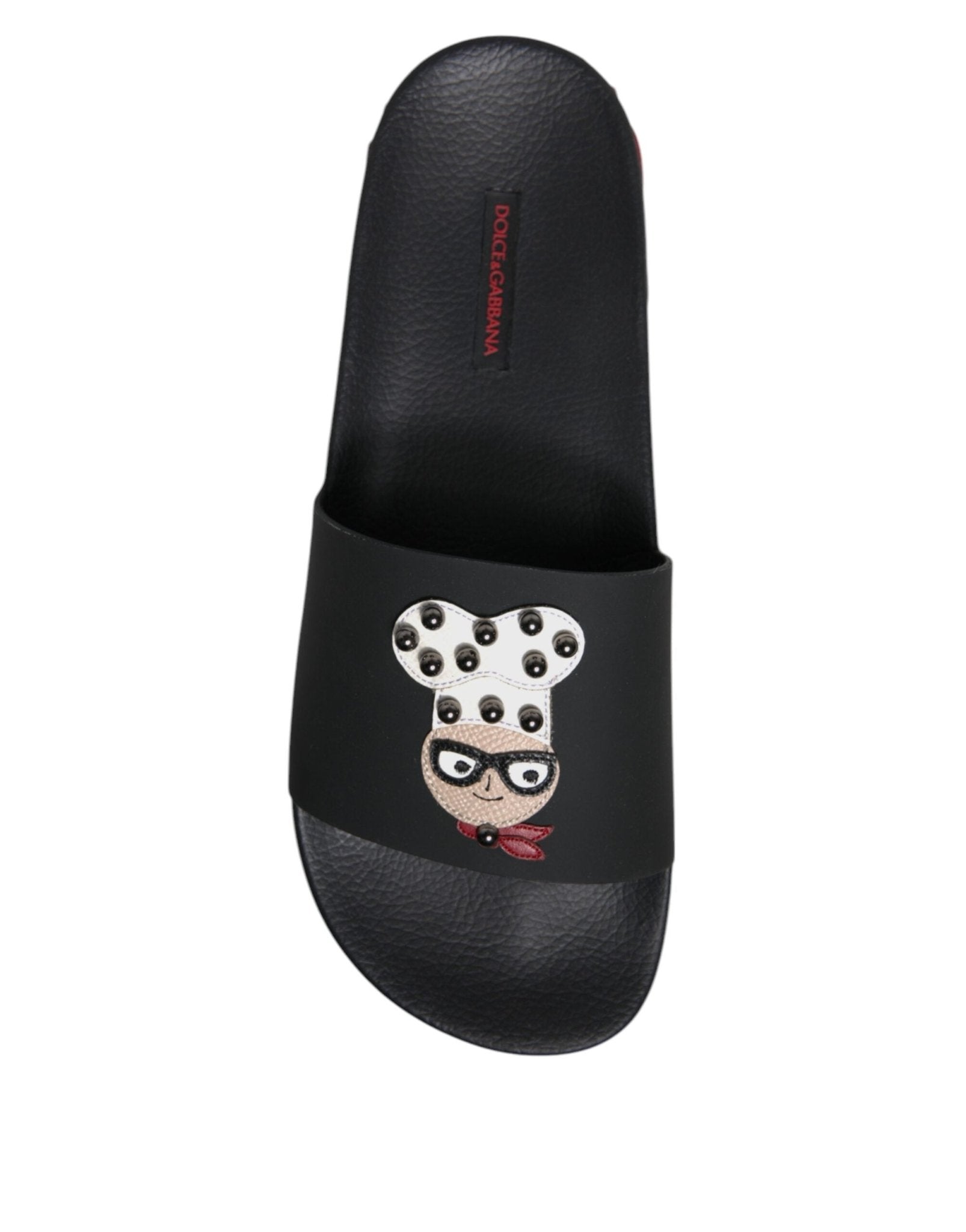 Dolce & Gabbana Black Leather Slides Sandals Beachwear Shoes - SMARTMARTNZ