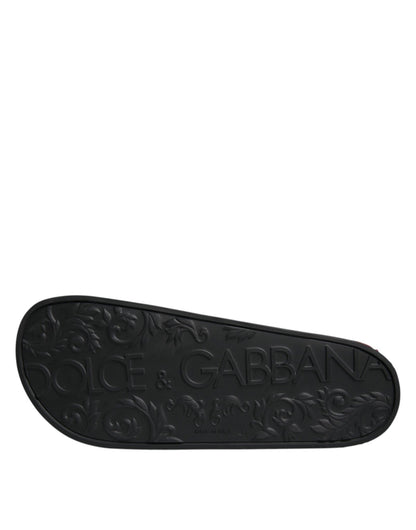 Dolce & Gabbana Black Leather Slides Sandals Beachwear Shoes - SMARTMARTNZ