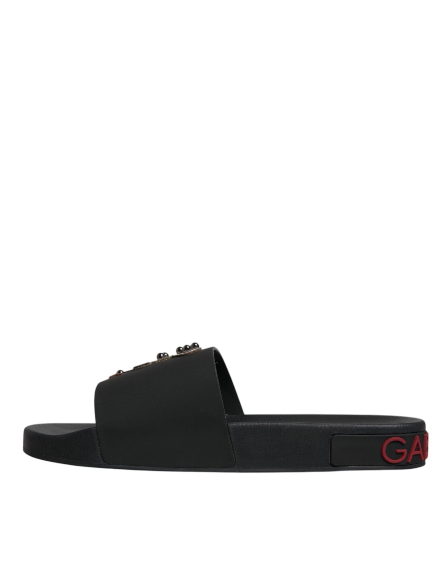 Dolce & Gabbana Black Leather Slides Sandals Beachwear Shoes - SMARTMARTNZ