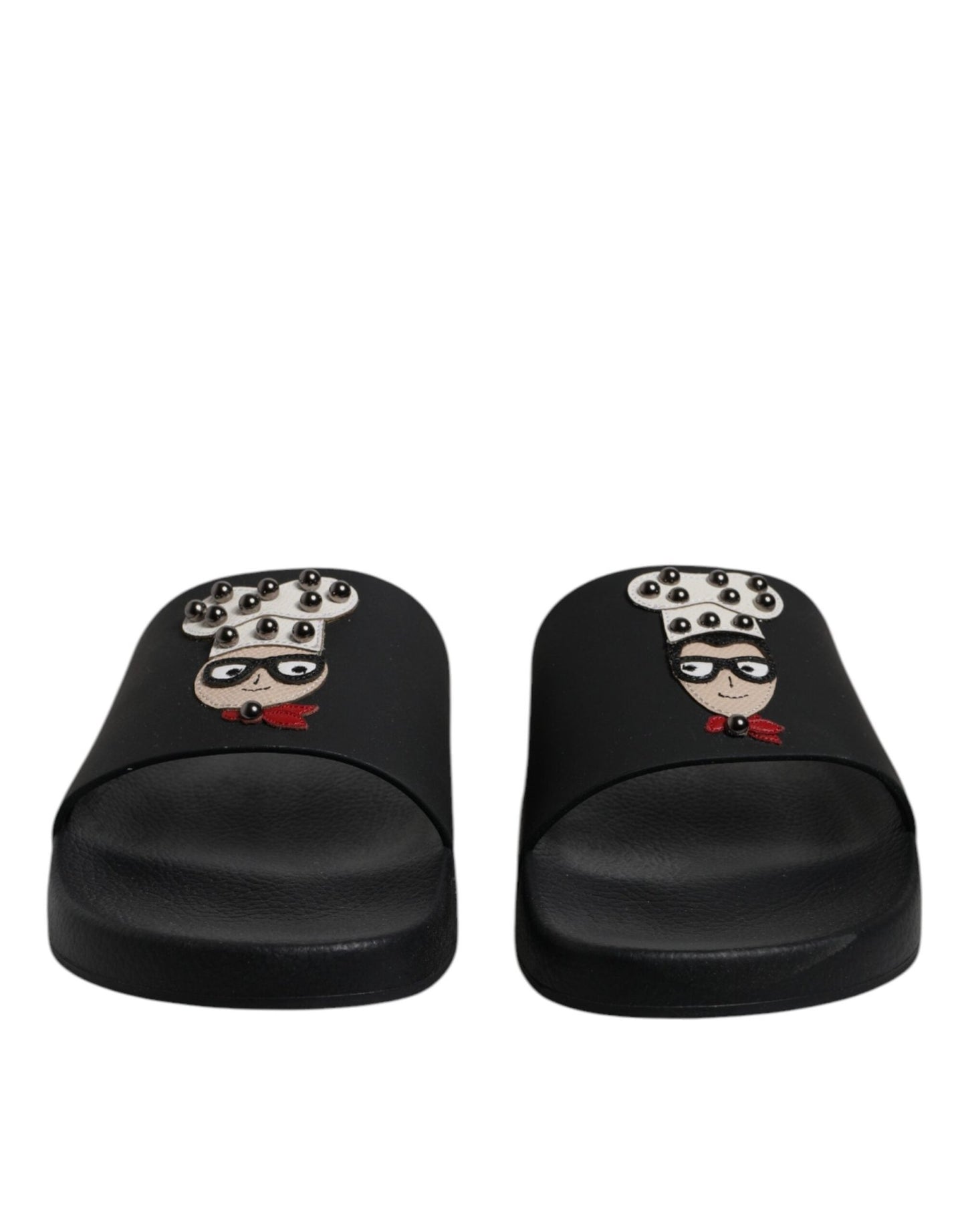 Dolce & Gabbana Black Leather Slides Sandals Beachwear Shoes - SMARTMARTNZ