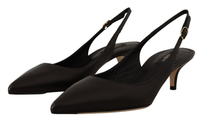 Dolce & Gabbana Black Leather Slingbacks Heels Pumps Shoes - SMARTMARTNZ