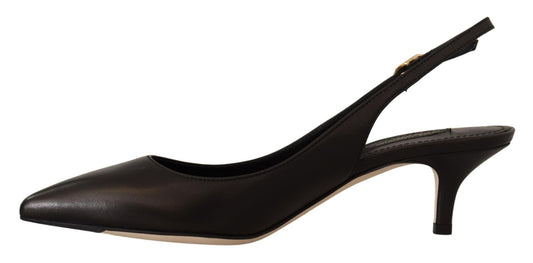 Dolce & Gabbana Black Leather Slingbacks Heels Pumps Shoes - SMARTMARTNZ