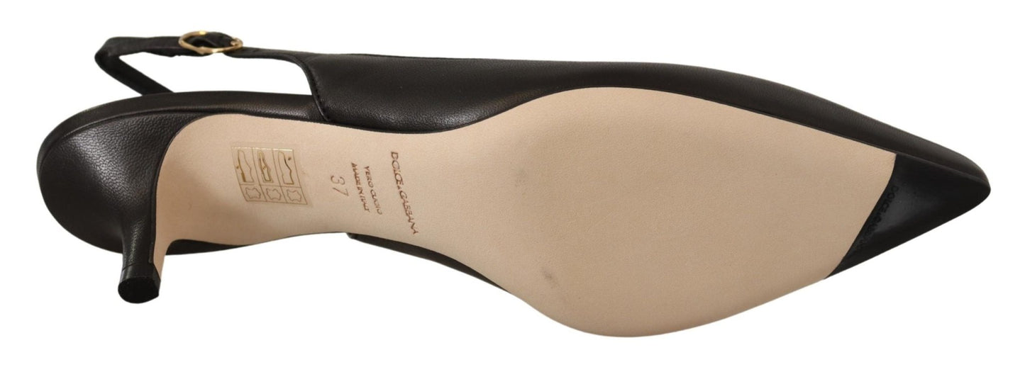 Dolce & Gabbana Black Leather Slingbacks Heels Pumps Shoes - SMARTMARTNZ