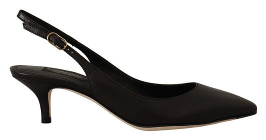 Dolce & Gabbana Black Leather Slingbacks Heels Pumps Shoes - SMARTMARTNZ