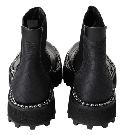 Dolce & Gabbana Black Leather Slip on Stretch Boots - SMARTMARTNZ
