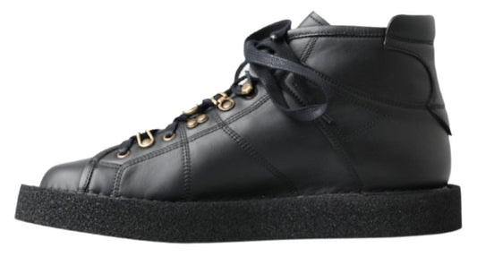 Dolce & Gabbana Black Leather Slip on Stretch Boots - SMARTMARTNZ