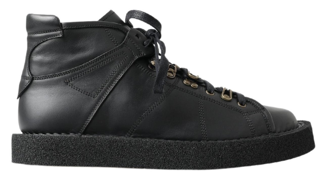 Dolce & Gabbana Black Leather Slip on Stretch Boots - SMARTMARTNZ