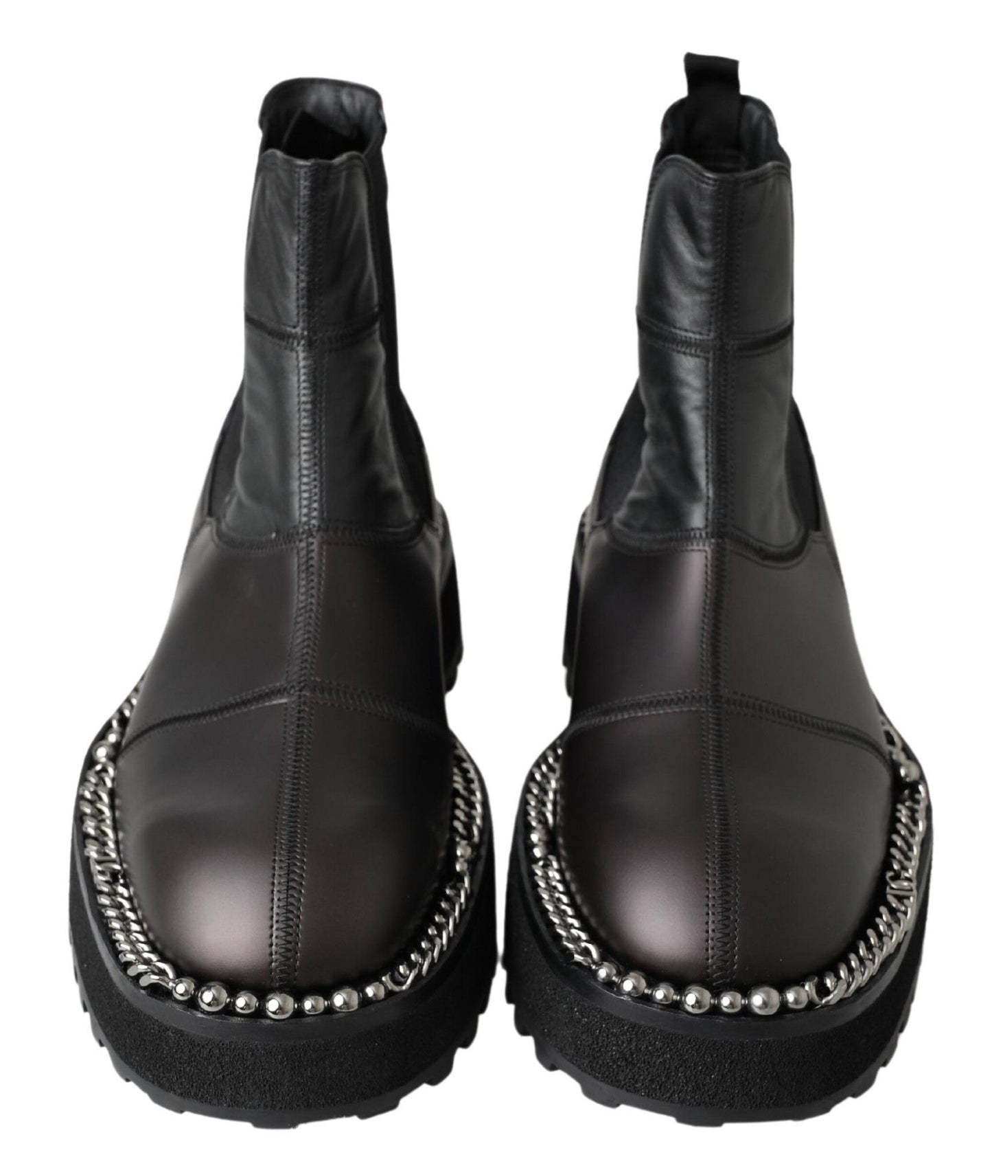 Dolce & Gabbana Black Leather Slip on Stretch Boots - SMARTMARTNZ