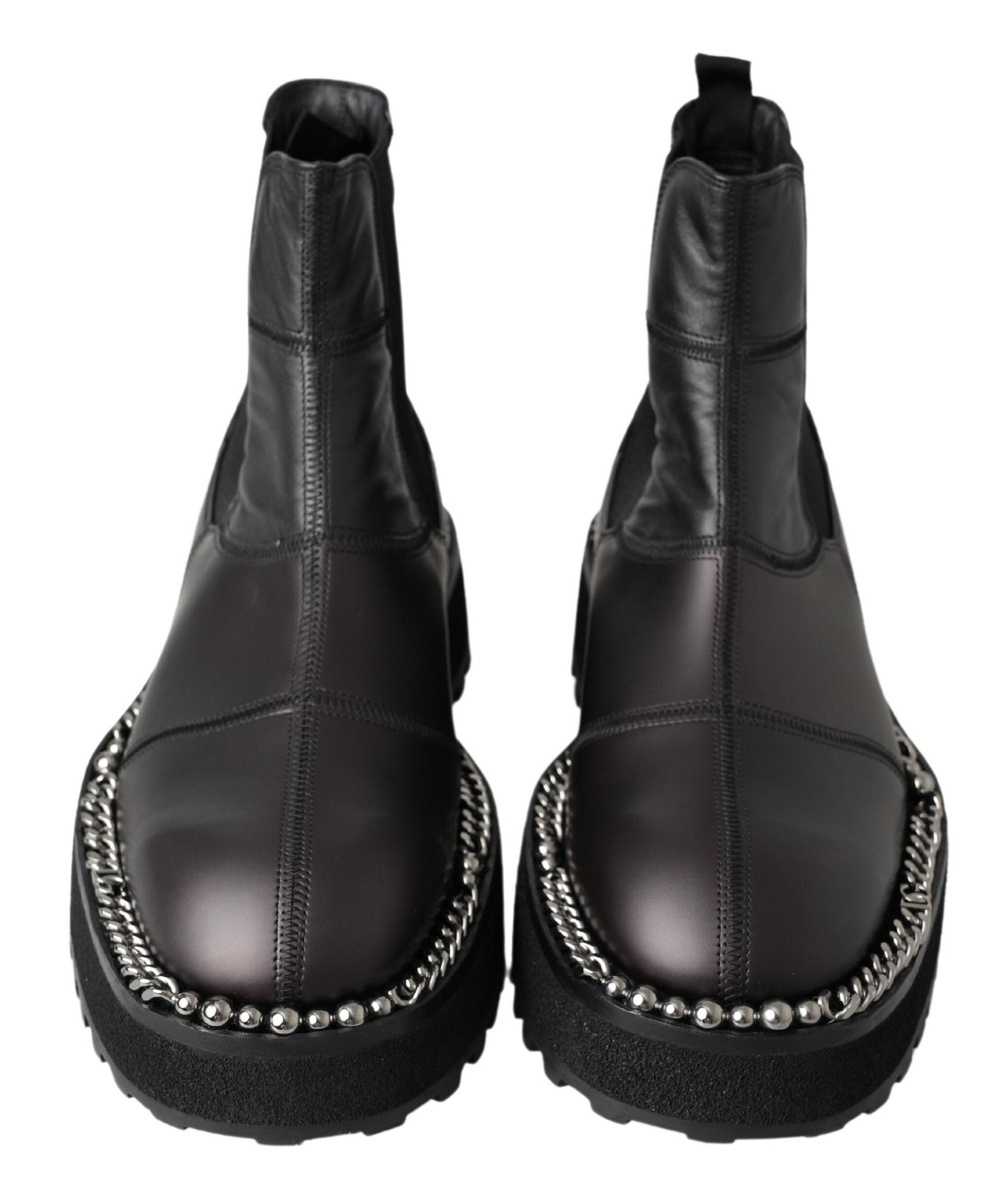Dolce & Gabbana Black Leather Slip on Stretch Boots - SMARTMARTNZ