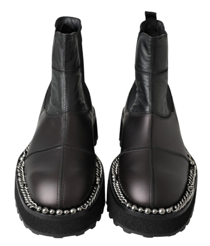 Dolce & Gabbana Black Leather Slip on Stretch Boots - SMARTMARTNZ